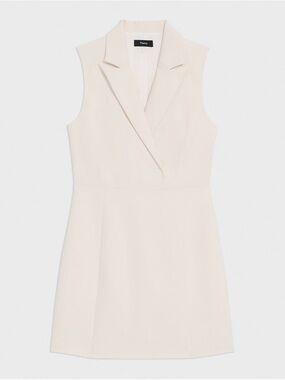Theory Peak Lapel Mini Dress in Admiral Crepe Ivory